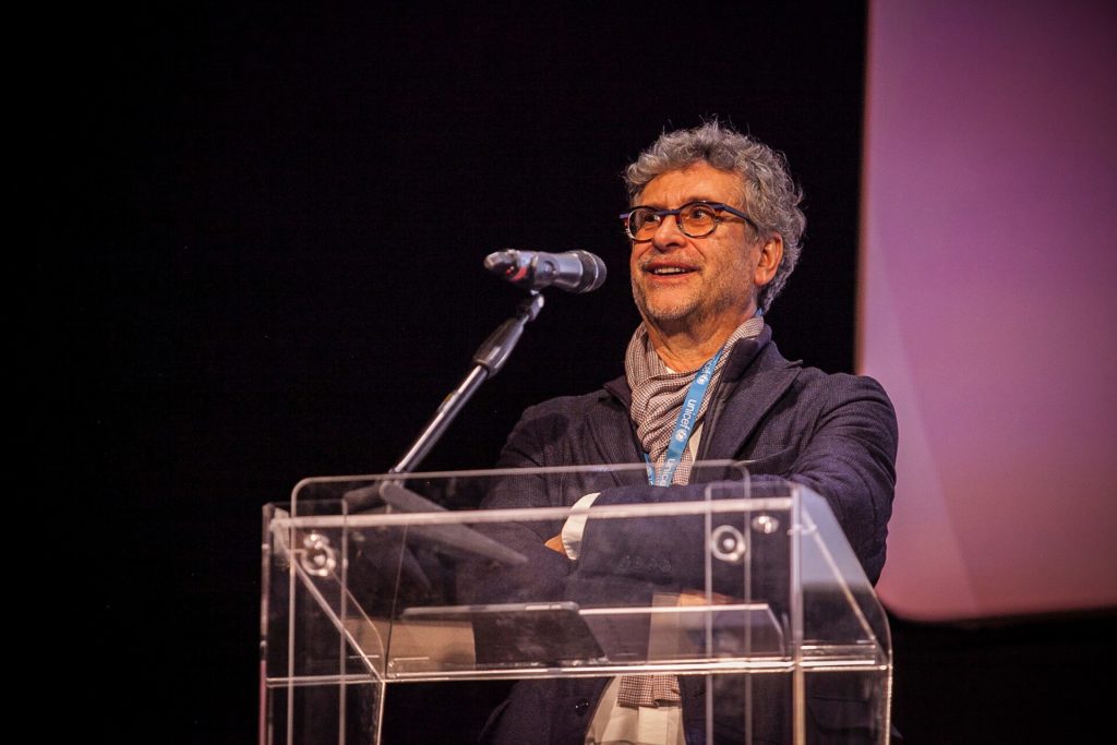 Screenwriter Enzo d'Alò giving his keynote speech at UIFF 2019
